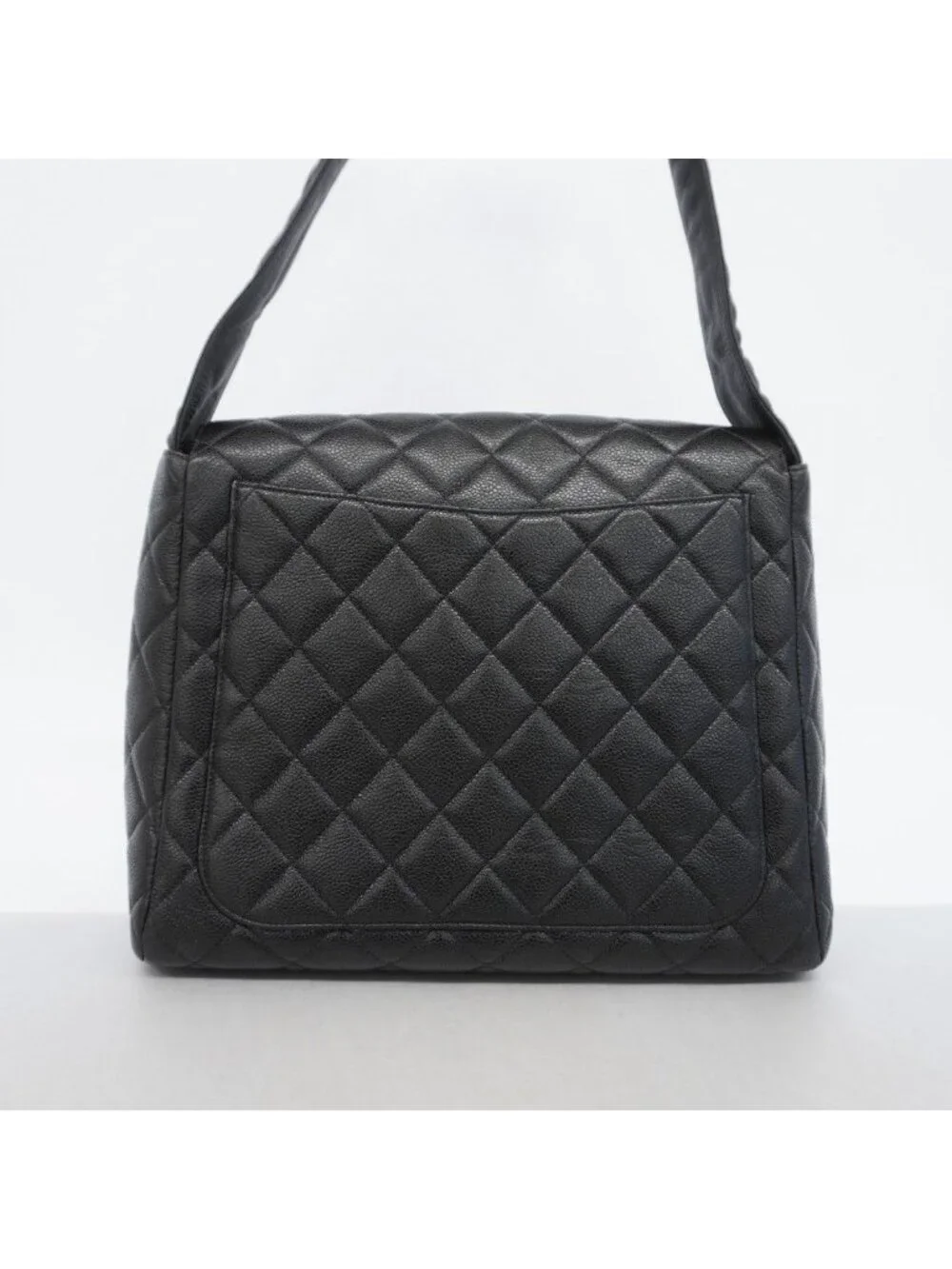 Chanel Shoulder Bag Quilted Caviar Leather Black Gold
